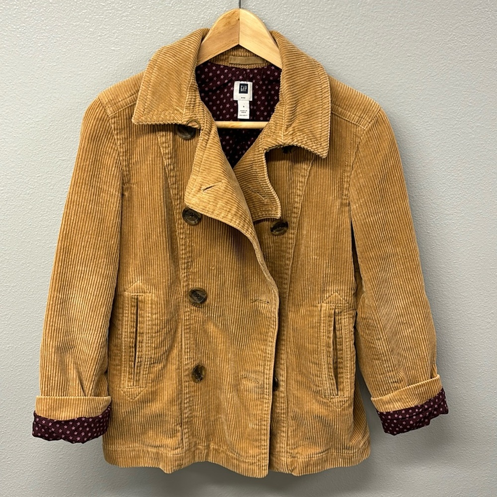 GAP Tan Corduroy Double Breasted Lined Jacket Size S Y2K 2005